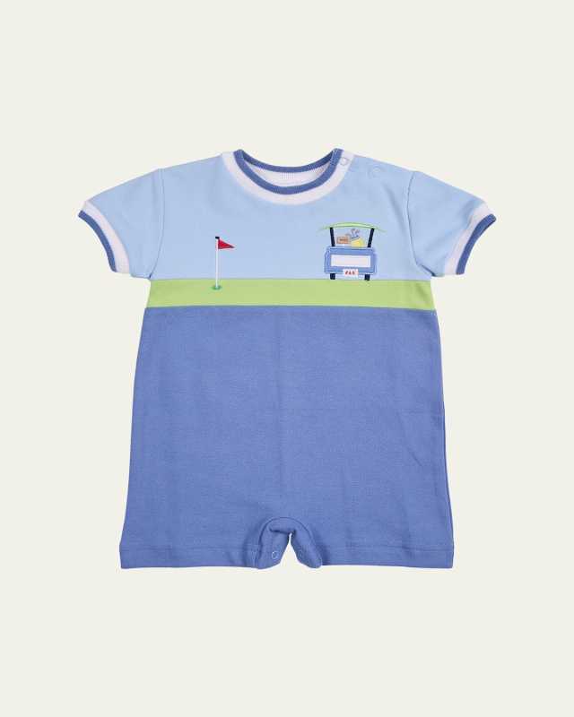 Boy's Golf Cart Applique Pique Knit Shortalls, Size 6M-24